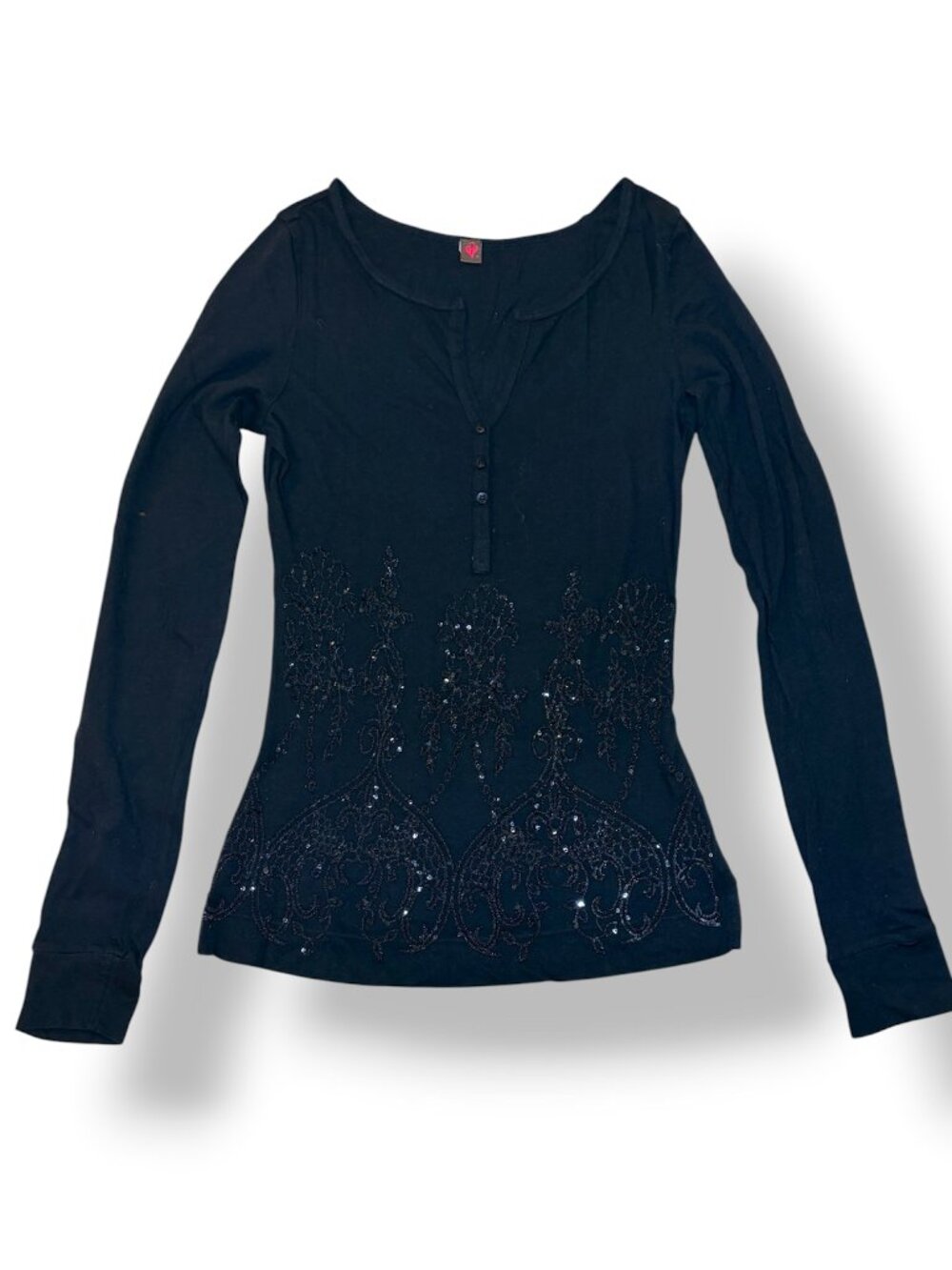 Anthropologie Black Exquisite beaded sequins Long Sleeve T Shirt